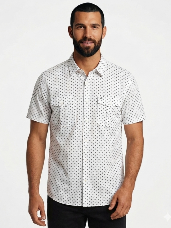 Calvin Klein Other - Calvin Klein Men's Short-Sleeve White Dot-Print Button Shirt Size XL